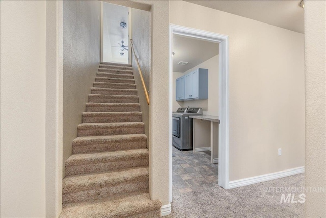 6229 S Snowdrop Way, Boise, ID 83716 - stairway with separate washer and dryer, baseboards, and carpet flooring