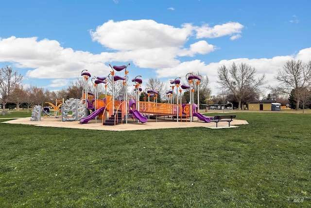 communal playground with a lawn