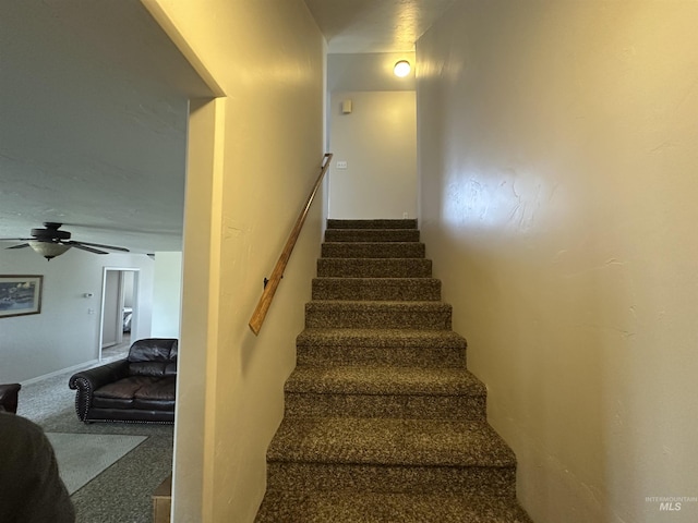 382 N 1020 E, Declo, ID 83323 - stairway featuring carpet and a ceiling fan