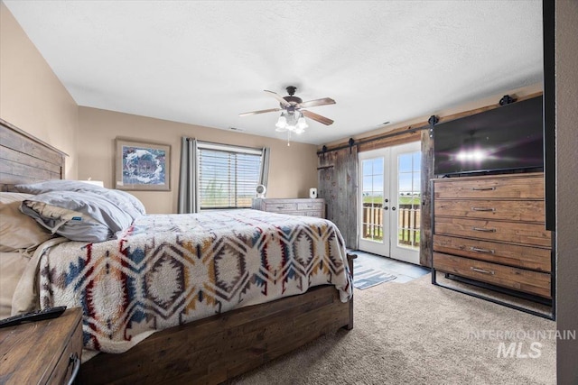 3856 Wood Way, New Plymouth, ID 83655 - carpeted bedroom featuring multiple windows, french doors, ceiling fan, and access to exterior