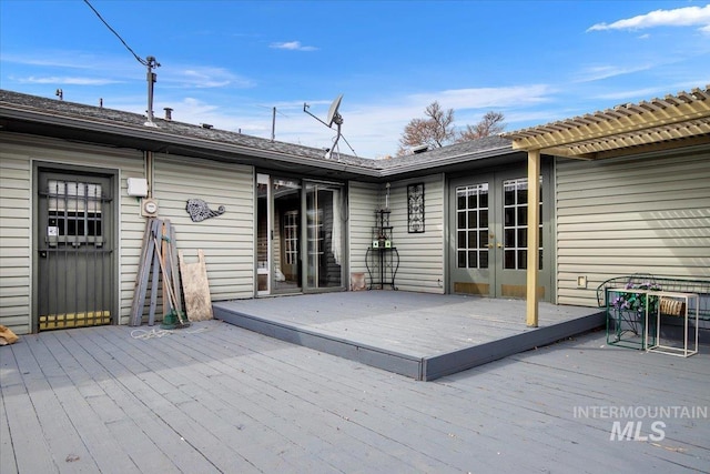 wooden terrace with french doors