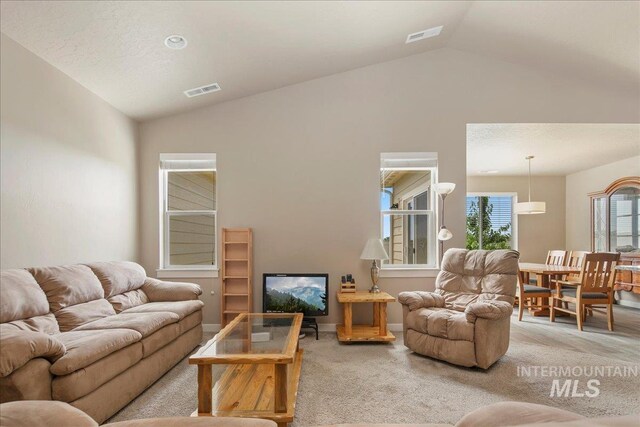 2510 Duchess Trl, Emmett, ID 83617 - living room featuring vaulted ceiling and light carpet