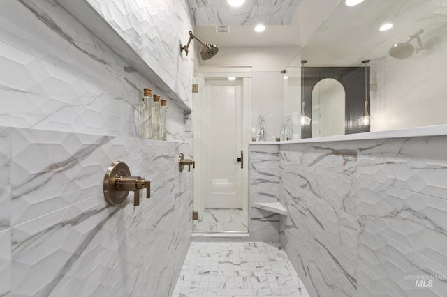 bathroom featuring walk in shower