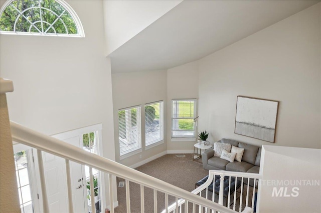 5322 N Papago Pl, Boise, ID 83713 - stairs with carpet flooring and high vaulted ceiling