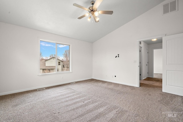 1452 E Pistioa, Meridian, ID 83642 - carpeted empty room with visible vents, baseboards, ceiling fan, and high vaulted ceiling