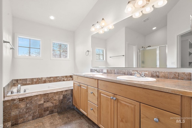 1452 E Pistioa, Meridian, ID 83642 - bathroom with a sink, a stall shower, and a healthy amount of sunlight