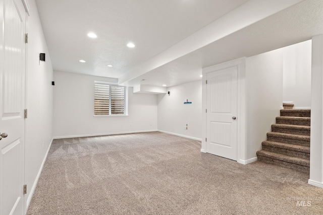 1452 E Pistioa, Meridian, ID 83642 - basement featuring baseboards, carpet, recessed lighting, and stairs