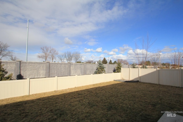 view of yard with a fenced backyard