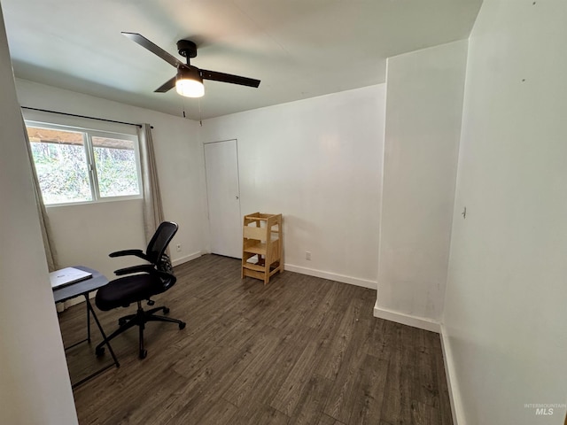 250 Hill Rd, Orofino, ID 83543 - home office with dark wood finished floors, baseboards, and ceiling fan