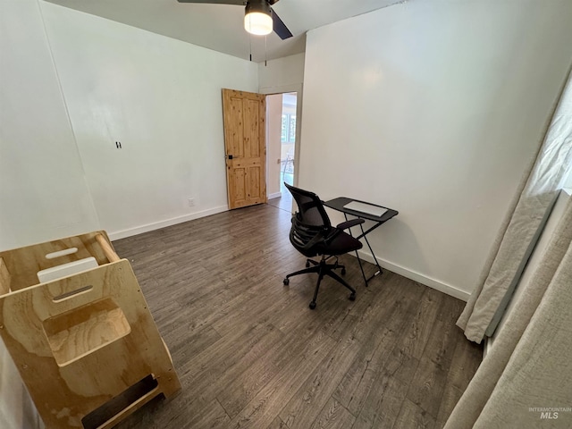 250 Hill Rd, Orofino, ID 83543 - office featuring baseboards, ceiling fan, and dark wood-type flooring