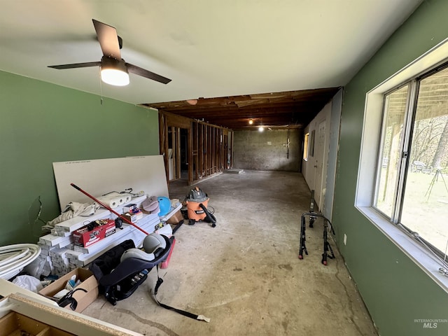 250 Hill Rd, Orofino, ID 83543 - unfurnished room featuring a ceiling fan and unfinished concrete floors