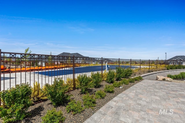 view of water feature featuring fence