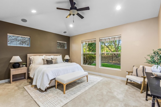 731 E Eaglewoods Ln, Eagle, ID 83616 - bedroom with light carpet, recessed lighting, lofted ceiling, and a ceiling fan