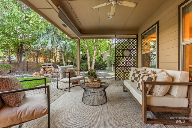 731 E Eaglewoods Ln, Eagle, ID 83616 - view of patio / terrace featuring an outdoor living space and ceiling fan