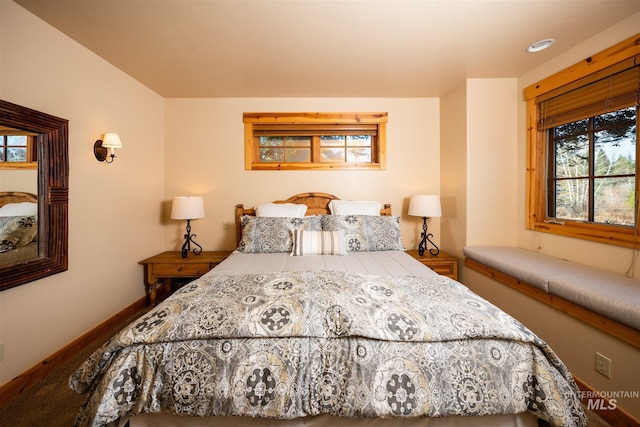 bedroom with baseboards and carpet floors