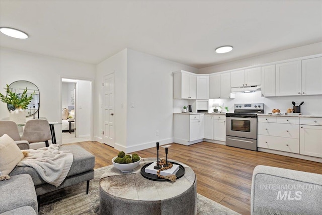 living room with light hardwood / wood-style flooring