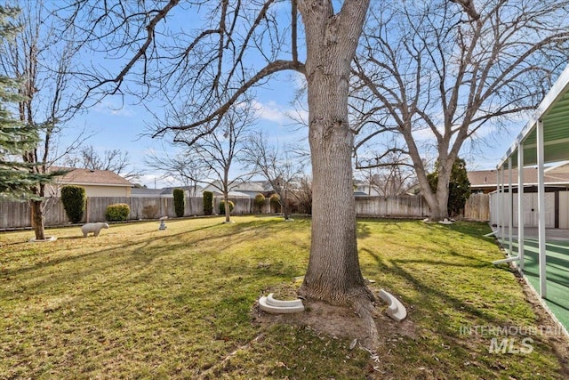 view of yard with a fenced backyard