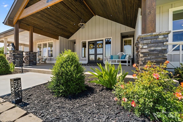 12975 Silversage Dr, Nampa, ID 83686 - view of exterior entry featuring covered porch and board and batten siding