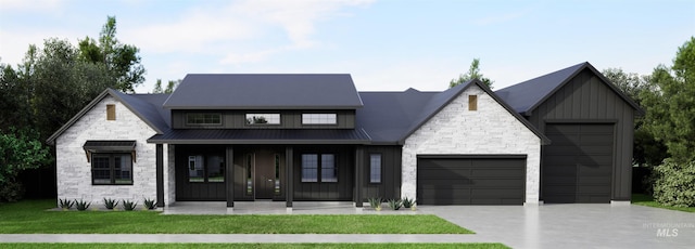 3064 N Wingspan Way, Eagle, ID 83616 - view of front of house featuring concrete driveway, stone siding, a garage, and board and batten siding