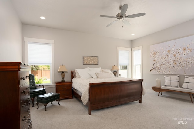 2522 N Foudy Ave, Eagle, ID 83616 - bedroom featuring light carpet, recessed lighting, and a ceiling fan