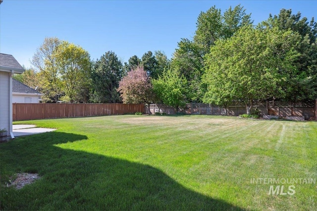 view of yard with a fenced backyard