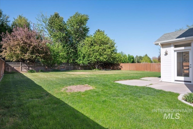 view of yard with a patio and a fenced backyard