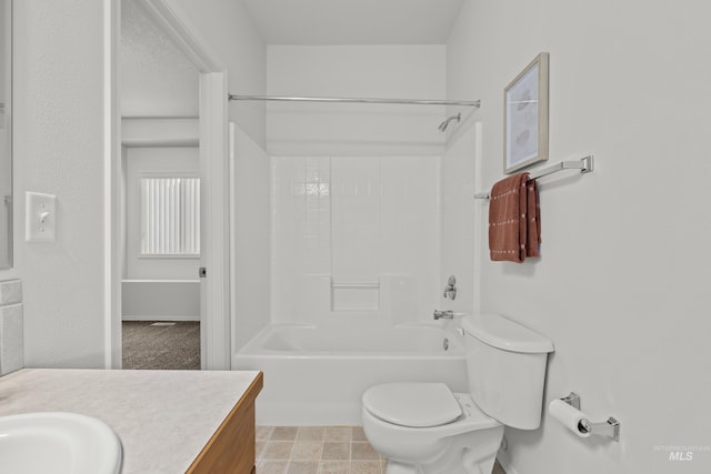 full bathroom featuring shower / bath combination, vanity, and toilet