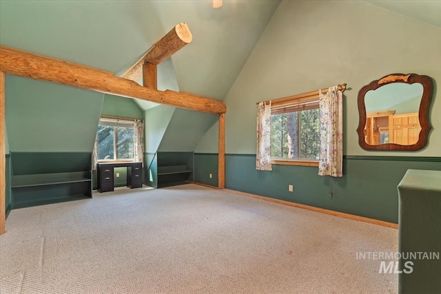 bonus room featuring carpet floors and vaulted ceiling