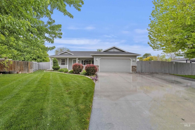 4479 S Fruithill Pl, Boise, ID 83709 - ranch-style home with a garage, covered porch, concrete driveway, and brick siding