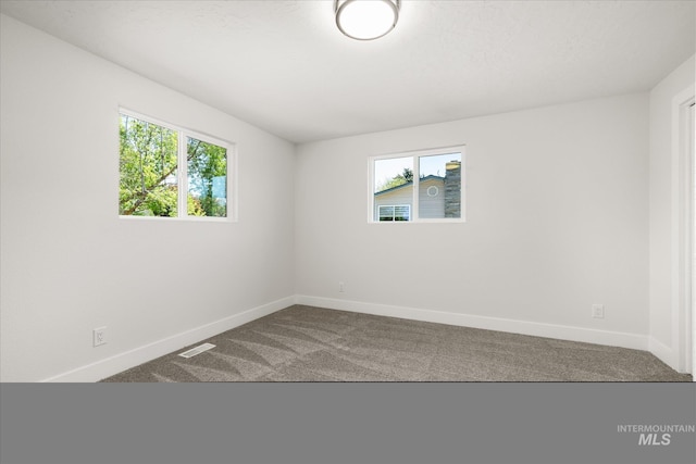 spare room with healthy amount of natural light, baseboards, and carpet