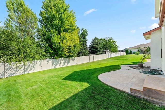 view of yard with a fenced backyard and a patio area