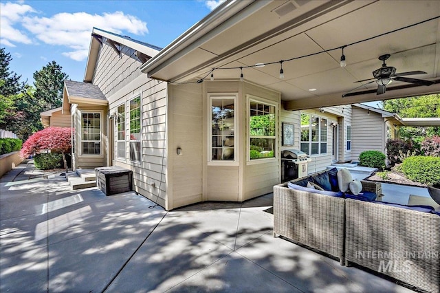 178 Cottonwood Ct, Eagle, ID 83616 - view of patio / terrace with area for grilling, outdoor lounge area, and a ceiling fan