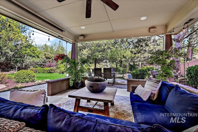 178 Cottonwood Ct, Eagle, ID 83616 - view of patio / terrace with outdoor dining space, outdoor lounge area, and a ceiling fan