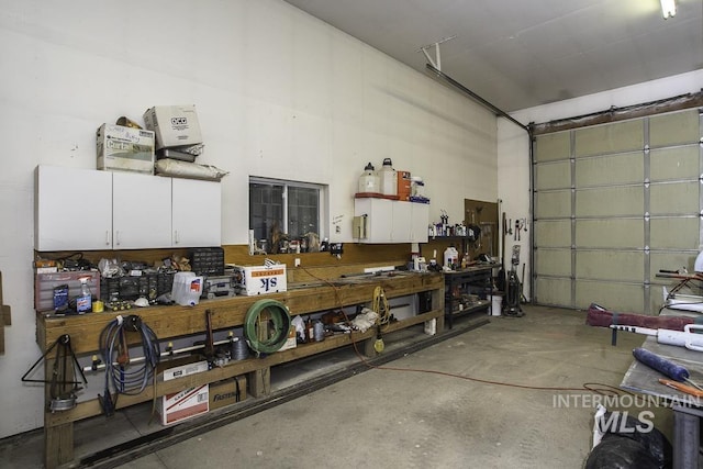 garage featuring a workshop area