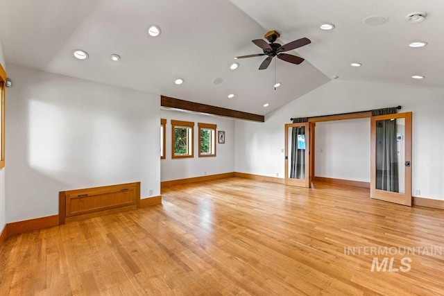 1418 Club Hill Blvd, Mccall, ID 83638 - unfurnished room featuring lofted ceiling, ceiling fan, light wood-style floors, a smoke detector, and baseboards