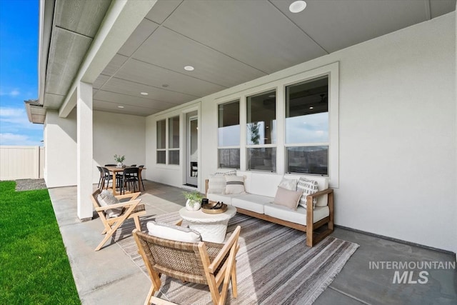 view of patio / terrace with an outdoor hangout area and outdoor dining space