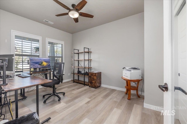18272 N Wild Goose Ave, Nampa, ID 83687 - office with light wood-style flooring, a ceiling fan, and baseboards