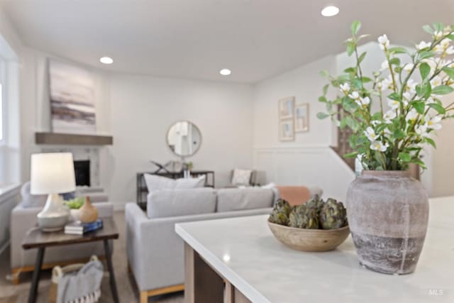 7766 W Daybreak Run Ct, Meridian, ID 83646 - living room featuring a fireplace and recessed lighting