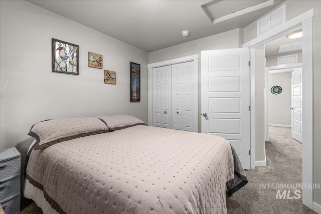 941 S Wavetrain Ave, Boise, ID 83709 - bedroom with carpet, a closet, attic access, and baseboards