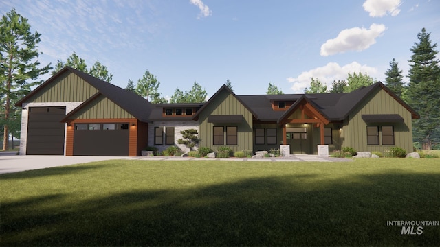 view of front facade with a front yard and a garage