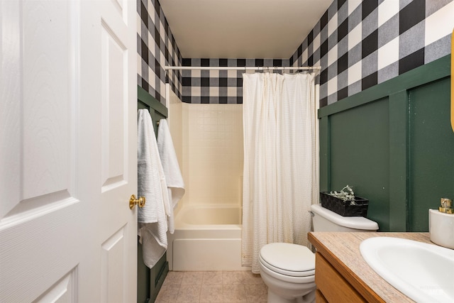 406 Margaret Way, Mccall, ID 83638 - bathroom with toilet, shower / bath combo, vanity, and tile patterned flooring
