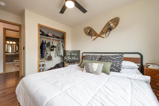 406 Margaret Way, Mccall, ID 83638 - bedroom with a closet, wood finished floors, and a ceiling fan