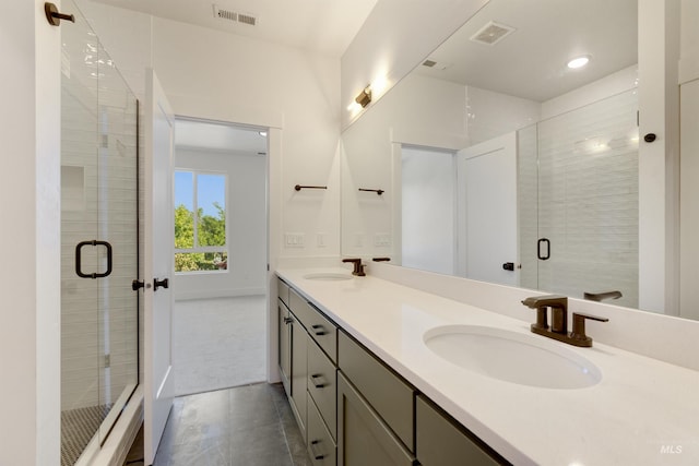 bathroom featuring vanity and walk in shower