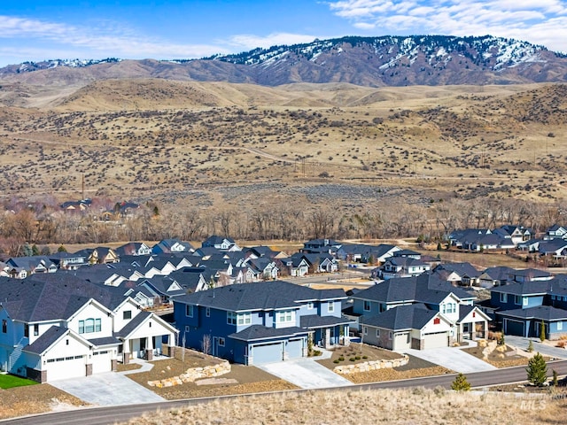 bird's eye view with a mountain view and a residential view