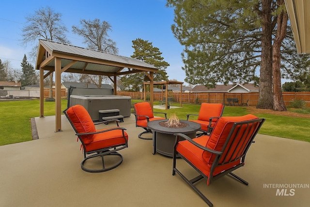 15201 Christopher, Caldwell, ID 83607 - view of patio / terrace with a gazebo, a hot tub, a fire pit, and central air condition unit