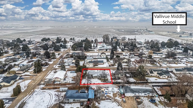 15201 Christopher, Caldwell, ID 83607 - snowy aerial view featuring property boundaries highlighted and a residential view