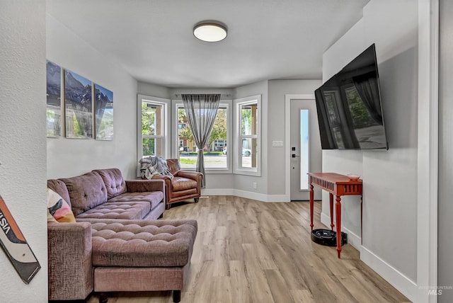 living room with light wood-style floors and baseboards