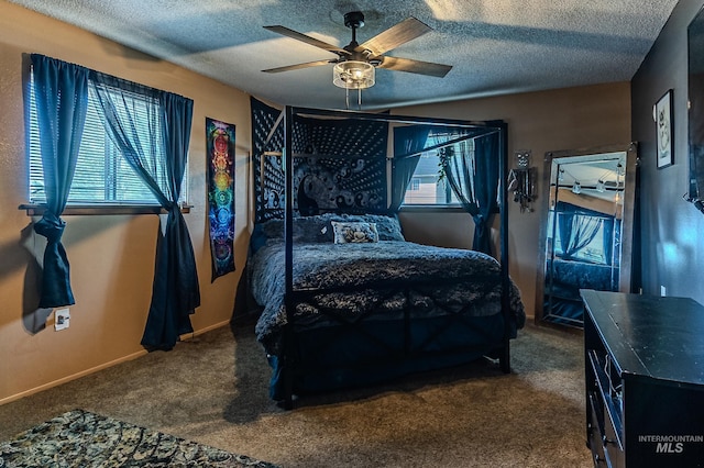 150 N 18 E, Mountain Home, ID 83647 - carpeted bedroom featuring multiple windows, ceiling fan, and a textured ceiling