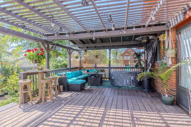 150 N 18 E, Mountain Home, ID 83647 - wooden deck featuring outdoor lounge area and a pergola