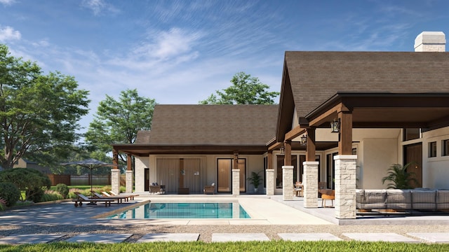 view of swimming pool featuring an outdoor living space and a patio area